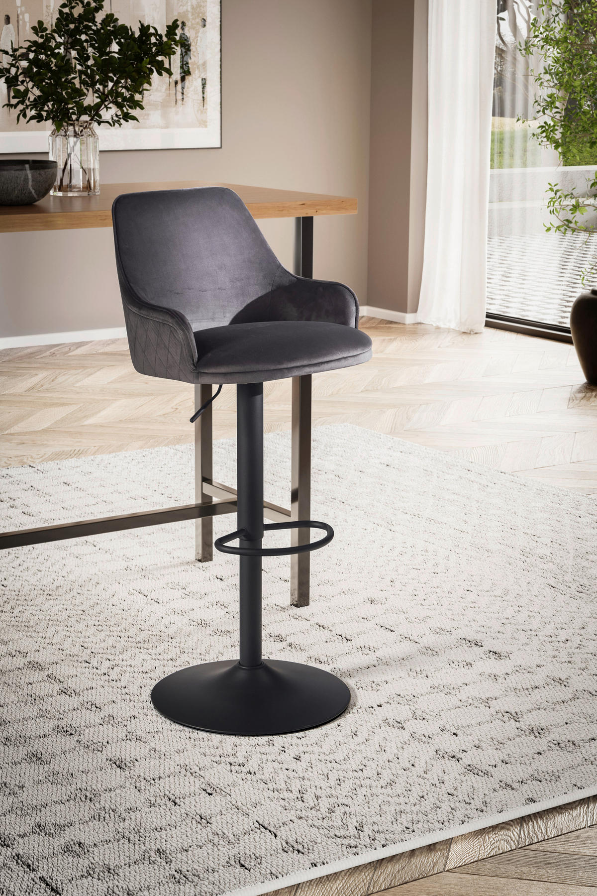 BARHOCKER in Textil Grau  - Schwarz/Grau, Design, Textil/Metall (45/106/45cm) - MID.YOU