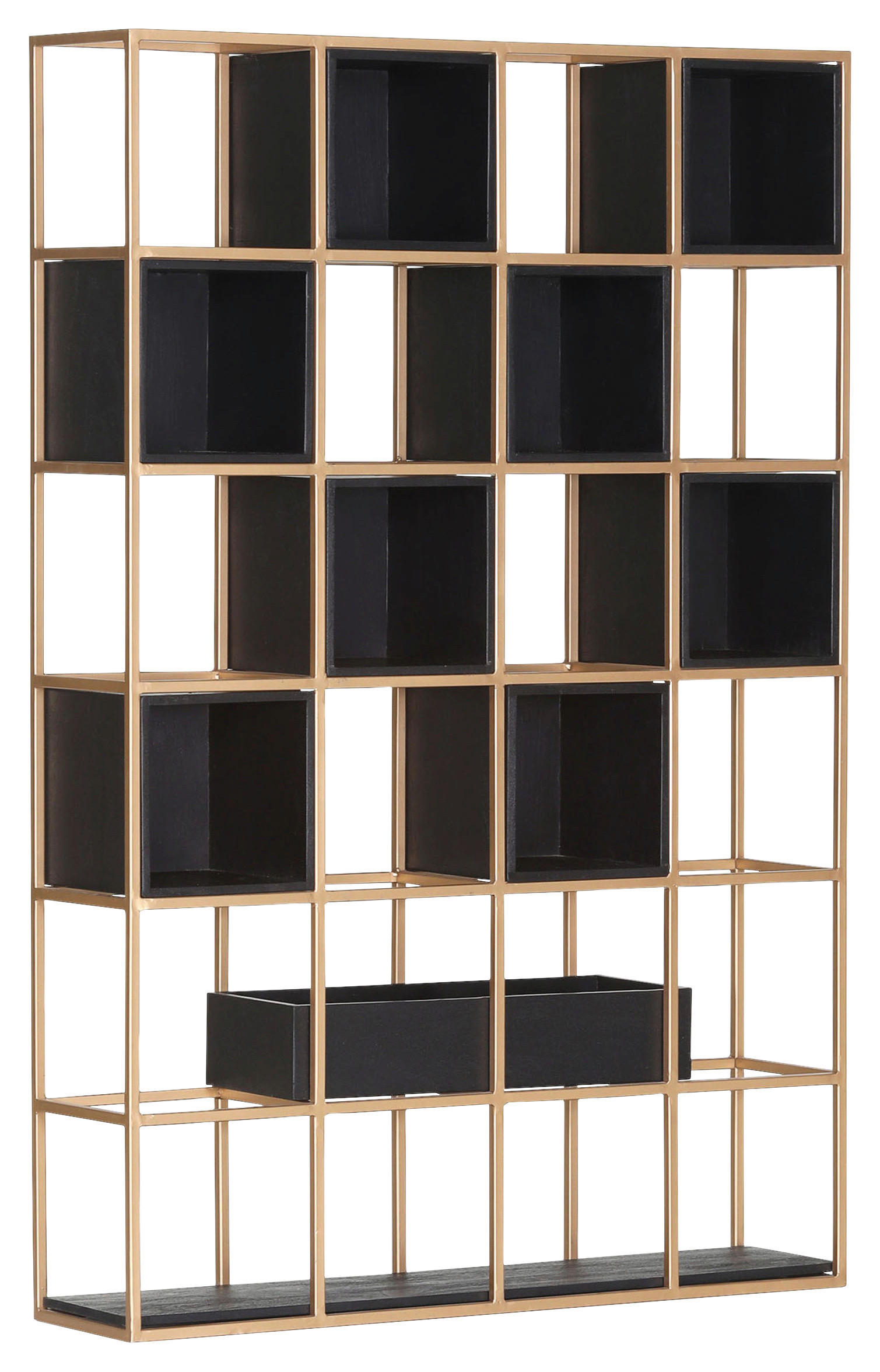 REGAL  108/160/25 cm Schwarz, Goldfarben  - Goldfarben/Schwarz, Design, Holz/Metall (108/160/25cm) - Lomoco