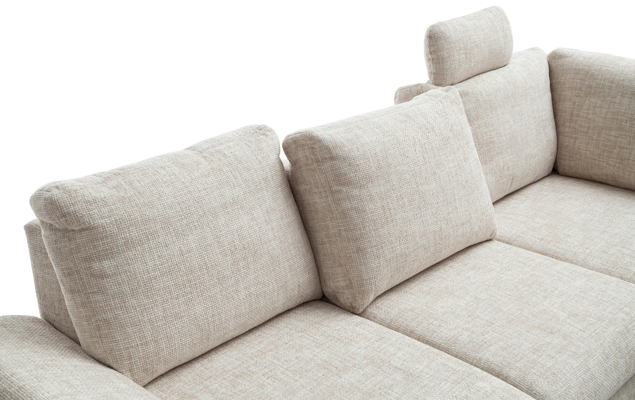 Thumbnail - Livetastic Eckschlafsofa Positano, Creme, Textil, Uni, 4-Sitzer, 265x206 cm, Made in EU, Liegefunktion, Rücken echt, Arm...