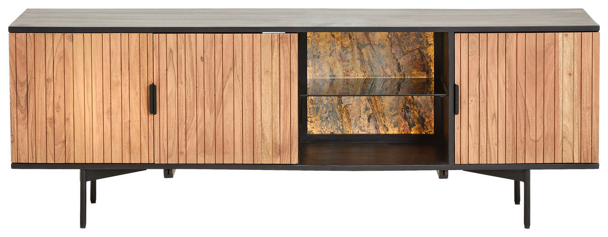 LOWBOARD  in 175/60/40 cm  - Schwarz/Akaziefarben, KONVENTIONELL, Glas/Holz (175/60/40cm) - Livetastic