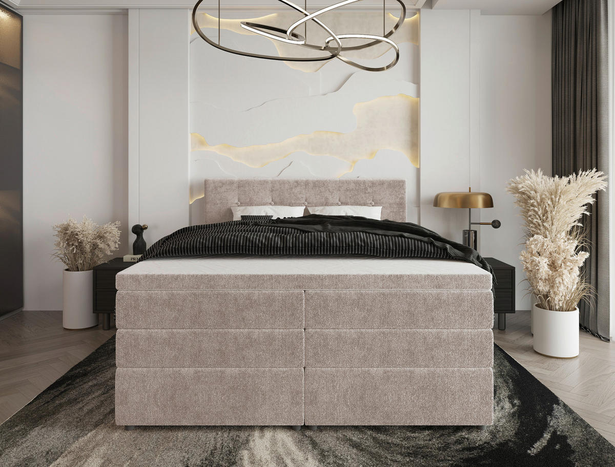 BOXSPRINGBETT 160/200 cm  in Beige  - Beige/Schwarz, Konventionell, Kunststoff/Textil (160/200cm) - Carryhome