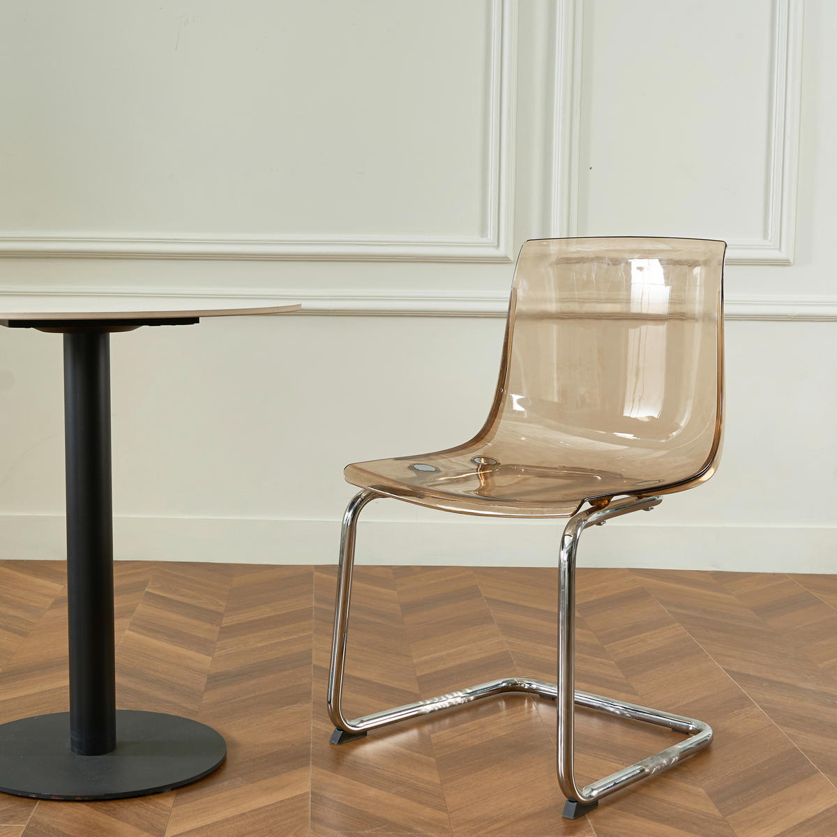 STUHL - Chromfarben/Hellbraun, Design, Kunststoff/Metall (48/86/50cm) - Stylife