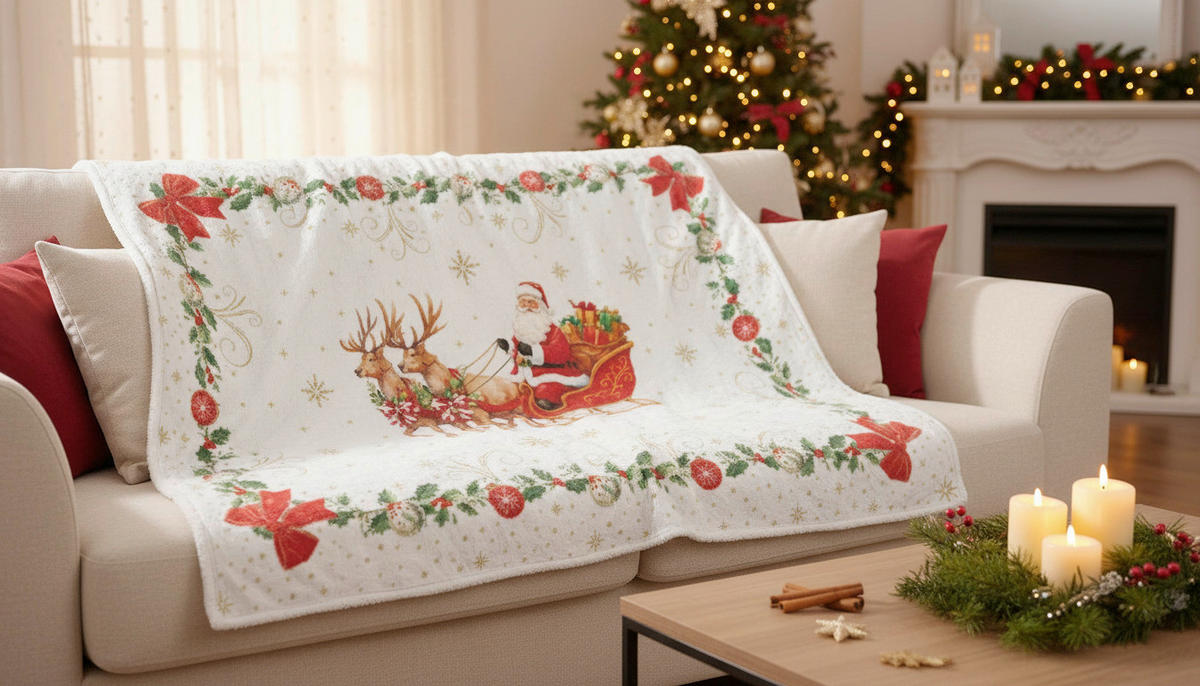 DECKE CHRISTMAS HERITAGE 130/170 cm  - Beige/Rot, Basics, Textil (130/170cm) - POZZI AND EASY LIFE