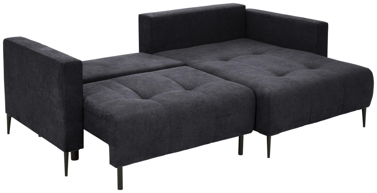 ECKSOFA in Velours Schwarz  - Schwarz, Konventionell, Textil/Metall (226/155cm) - Carryhome