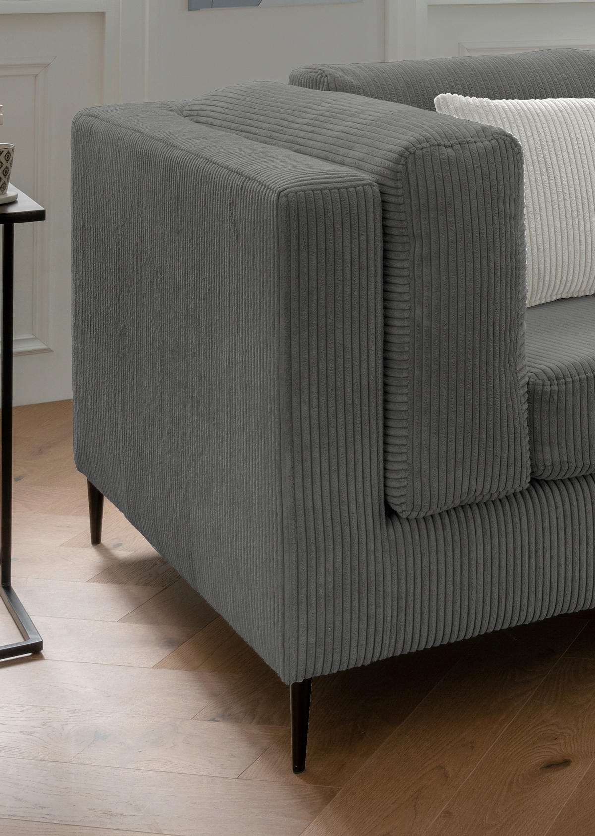 3-SITZER-SOFA in Cord Grau  - Silberfarben/Schwarz, Design, Textil/Metall (250/82/112cm) - Livetastic