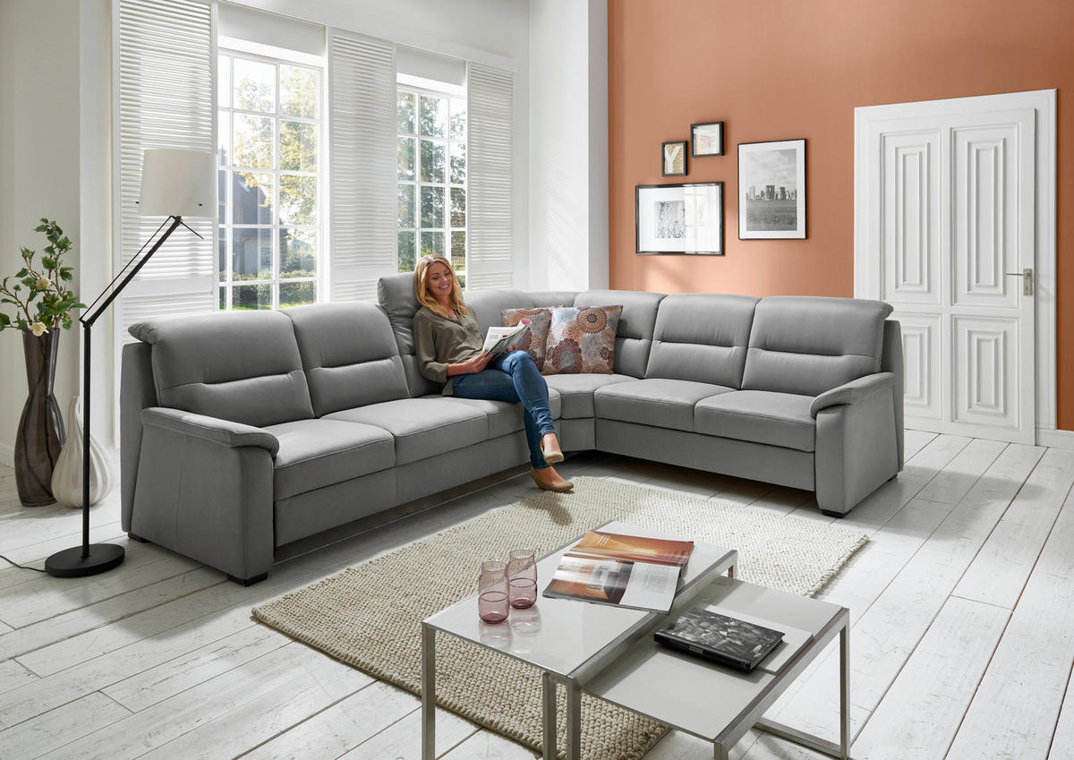 ECKSOFA  in Mikrofaser Grau  245/303 cm  - Schwarz/Grau, KONVENTIONELL, Holz/Textil (245/303cm) - Beldomo Comfort