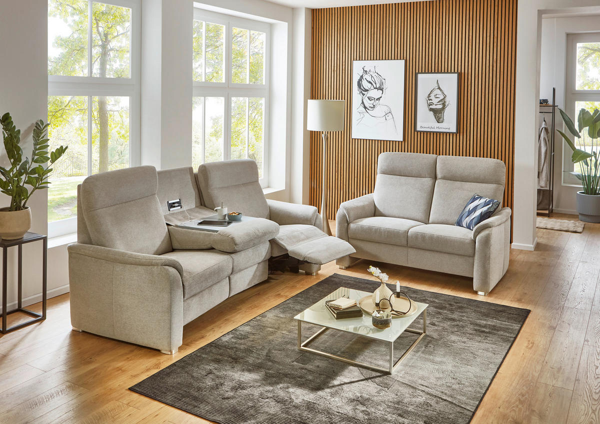 TRAPEZSOFA Flachgewebe Beige  - Beige/Alufarben, Konventionell, Textil/Metall (218/107/103cm) - Beldomo Comfort