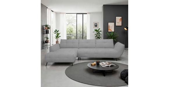 ECKSOFA Grau Chenille Armlehnenkissen, Rücken echt, Sitztiefenverstellung  - Schwarz/Grau, KONVENTIONELL, Textil/Metall (215/313cm) - Hom`in