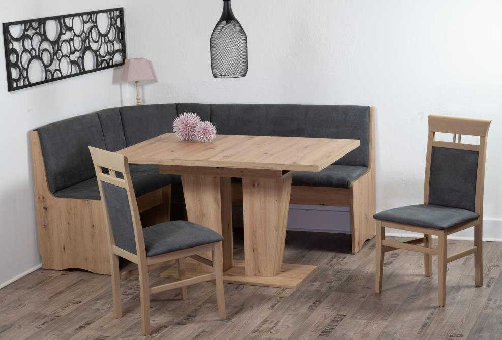 ECKBANKGRUPPE Mikrofaser Eiche Artisan, Grau  - Eiche Artisan/Grau, KONVENTIONELL, Holz/Textil (165/89/125cm) - MID.YOU