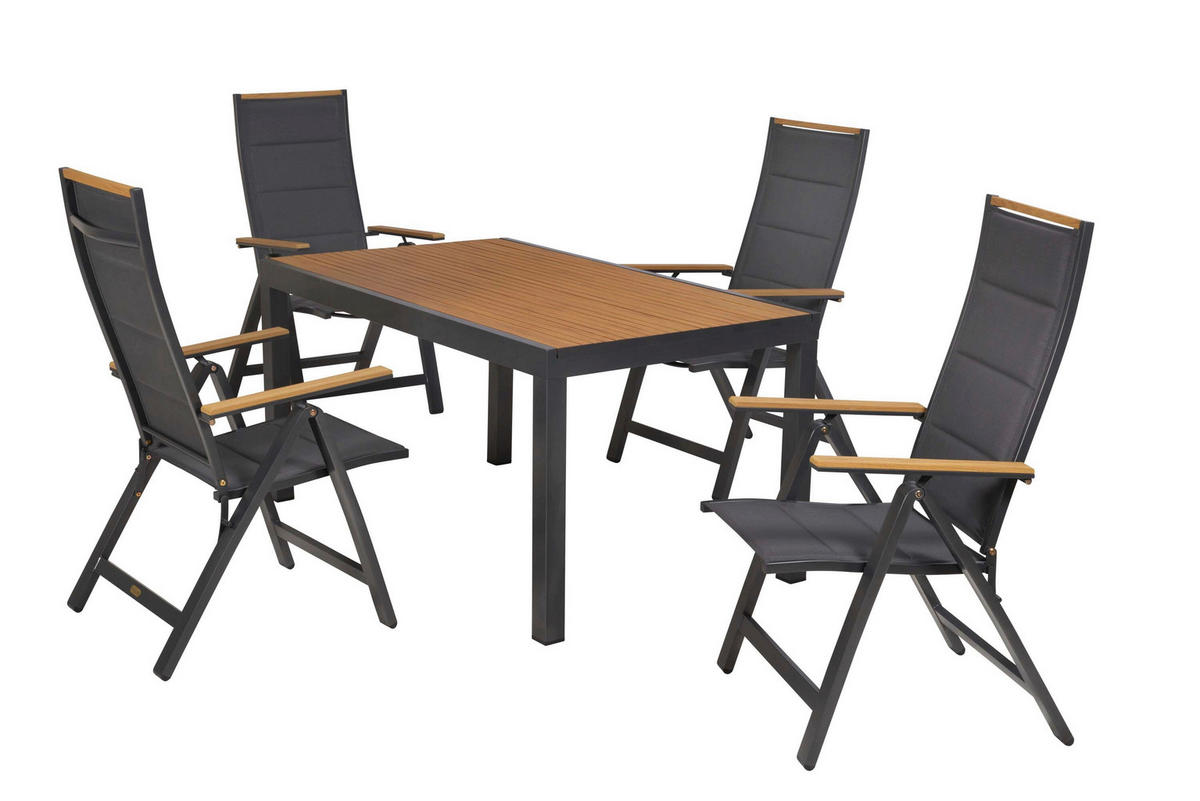 GARTENTISCHGRUPPE beschichtet Aluminium  - Graphitfarben/Naturfarben, KONVENTIONELL, Kunststoff/Textil - Gardenson