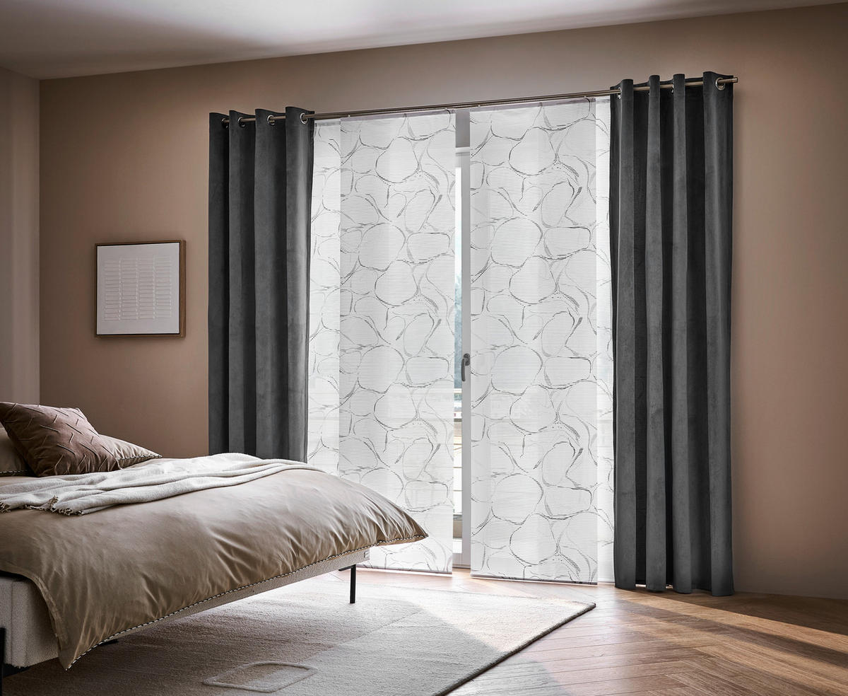 FLÄCHENVORHANG   halbtransparent  60/255 cm   - Dunkelgrau/Weiß, KONVENTIONELL, Textil (60/255cm) - Novel