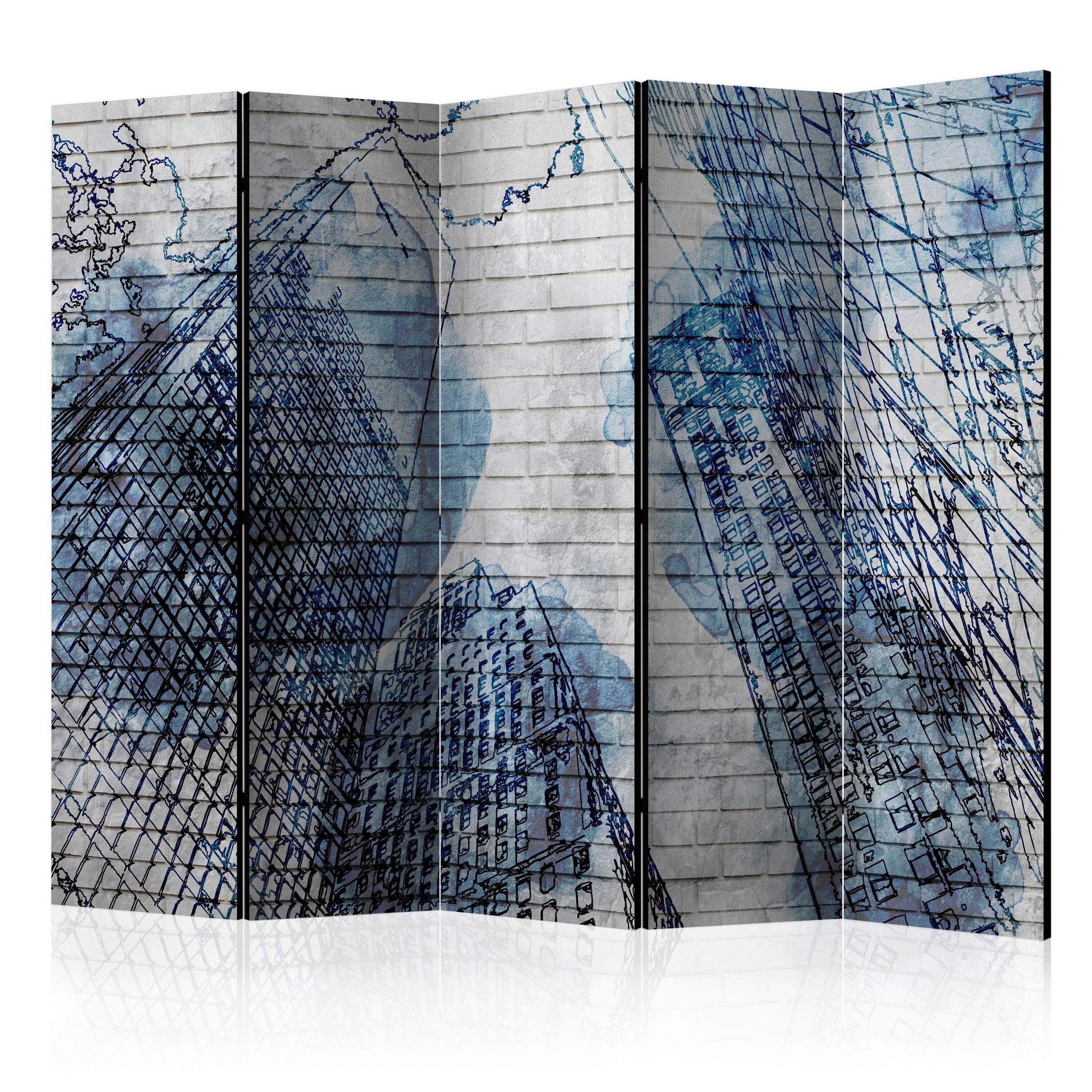 SKÄRMVÄGG  i trä, textil  blå, grå  - blå/grå, Basics, trä/textil (225/172/3cm) - artgeist
