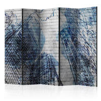 PARAVENT mit 5  Flügel - Blau/Grau, Basics, Holz/Textil (225/172/3cm) - artgeist