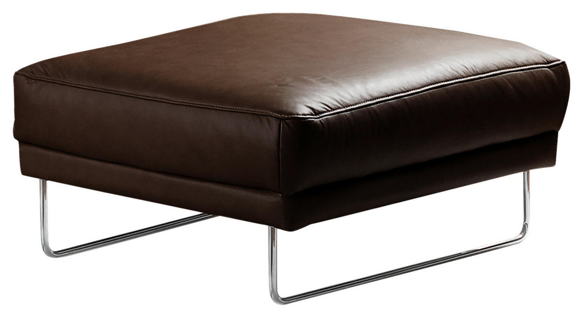 HOCKER in Leder Dunkelbraun  - Chromfarben/Dunkelbraun, Design, Leder/Metall (96/45/80cm) - Livetastic