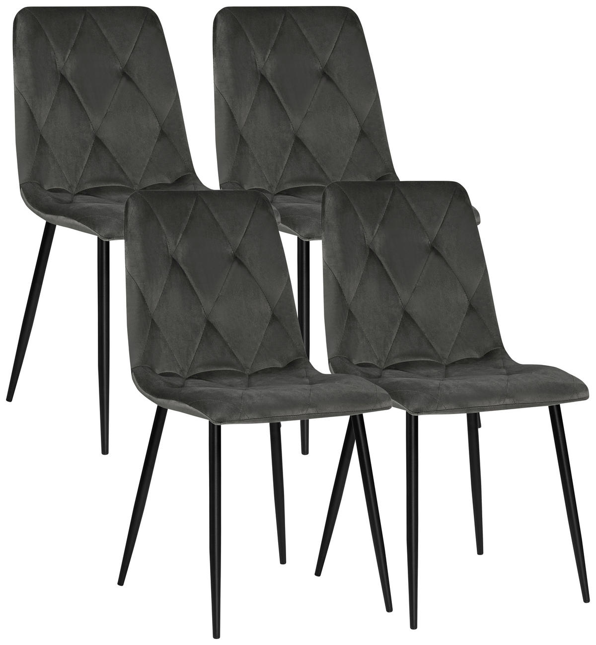 STUHL-SET 4 Stück  in Eisen Samt  - Dunkelgrau/Schwarz, Design, Textil/Metall (43/84/56cm) - Boxxx