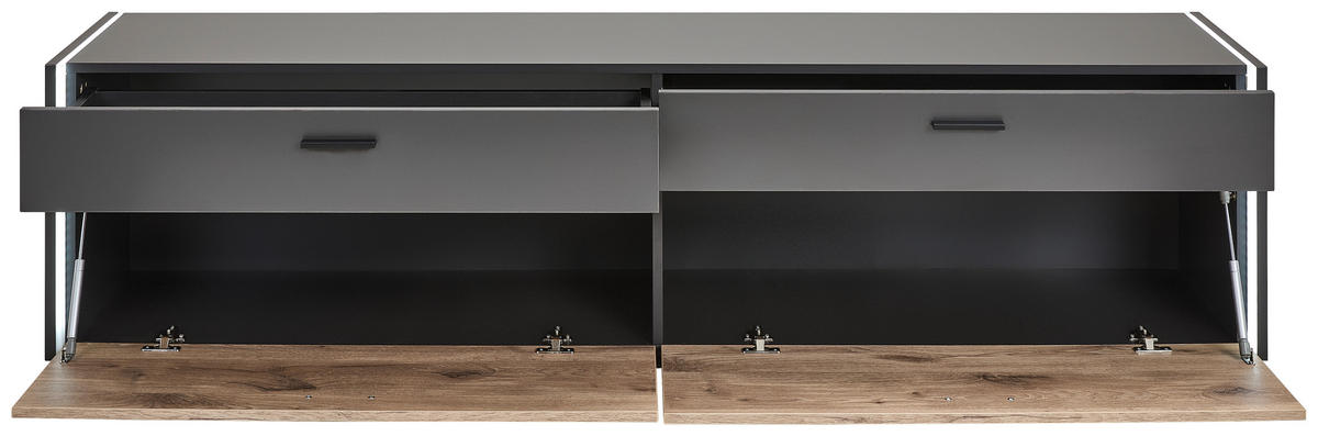 NÍZKA KOMODA, sivá, farba duba, 200/50/44 cm - čierna/sivá, Modern, kompozitné drevo/plast (200/50/44cm) - Hom`in