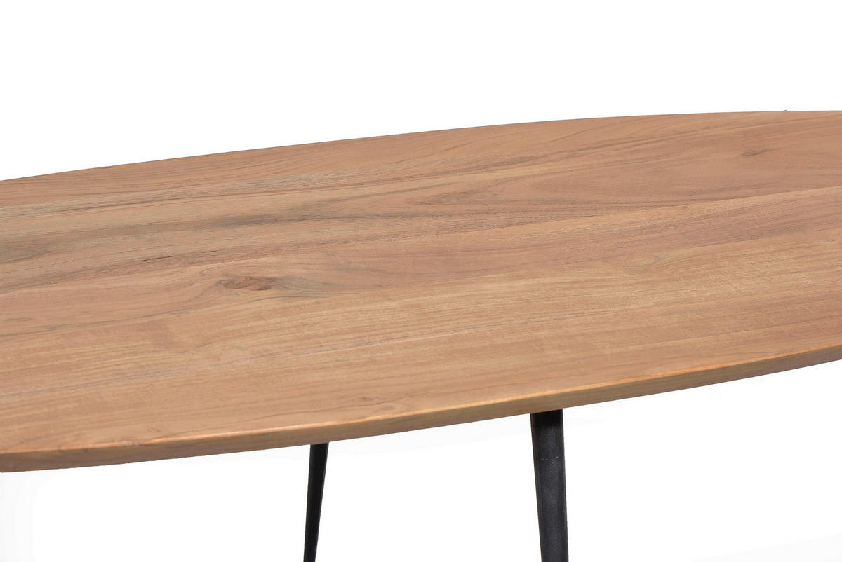 COUCHTISCH Akazie massiv 150/60/45 cm oval Naturfarben, Schwarz  - Schwarz/Naturfarben, Design, Holz/Metall (150/60/45cm) - MID.YOU