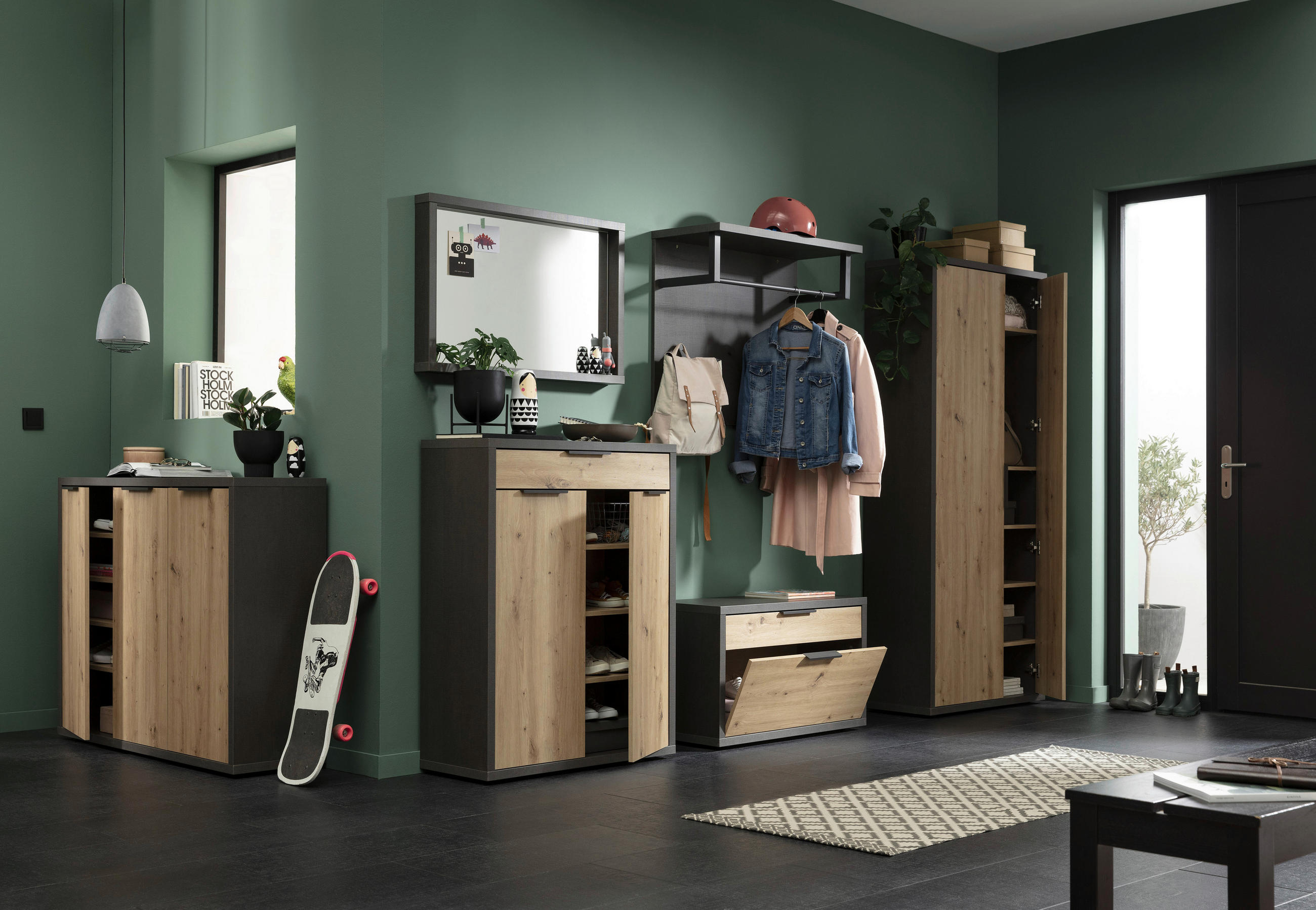 SCHUHSCHRANK Schieferfarben, Eiche Artisan  - Schieferfarben/Anthrazit, Design, Holzwerkstoff/Kunststoff (124,3/97,3/35,3cm) - Carryhome