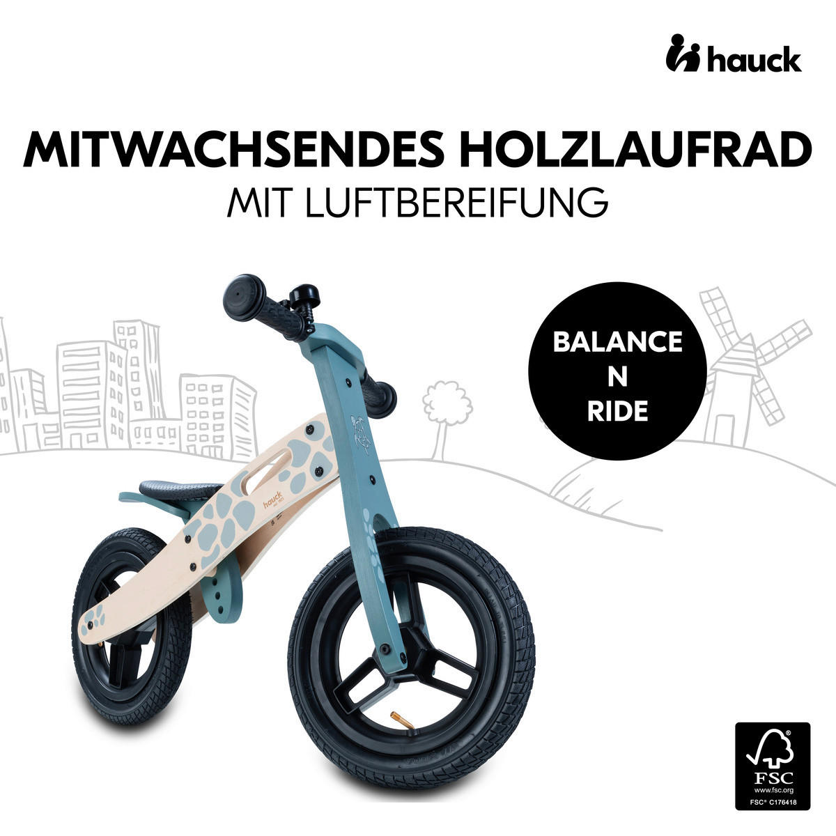 LAUFRAD BALANCE N RIDE  - Blaugrau, Basics, Holz/Kunststoff (39,5/55/85cm) - Hauck