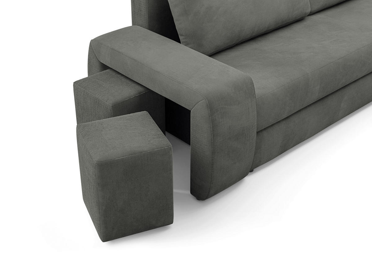 SCHLAFSOFA INES in Plüsch Grau  - Schwarz/Grau, Design, Kunststoff/Textil (258/98/95cm) - Livetastic