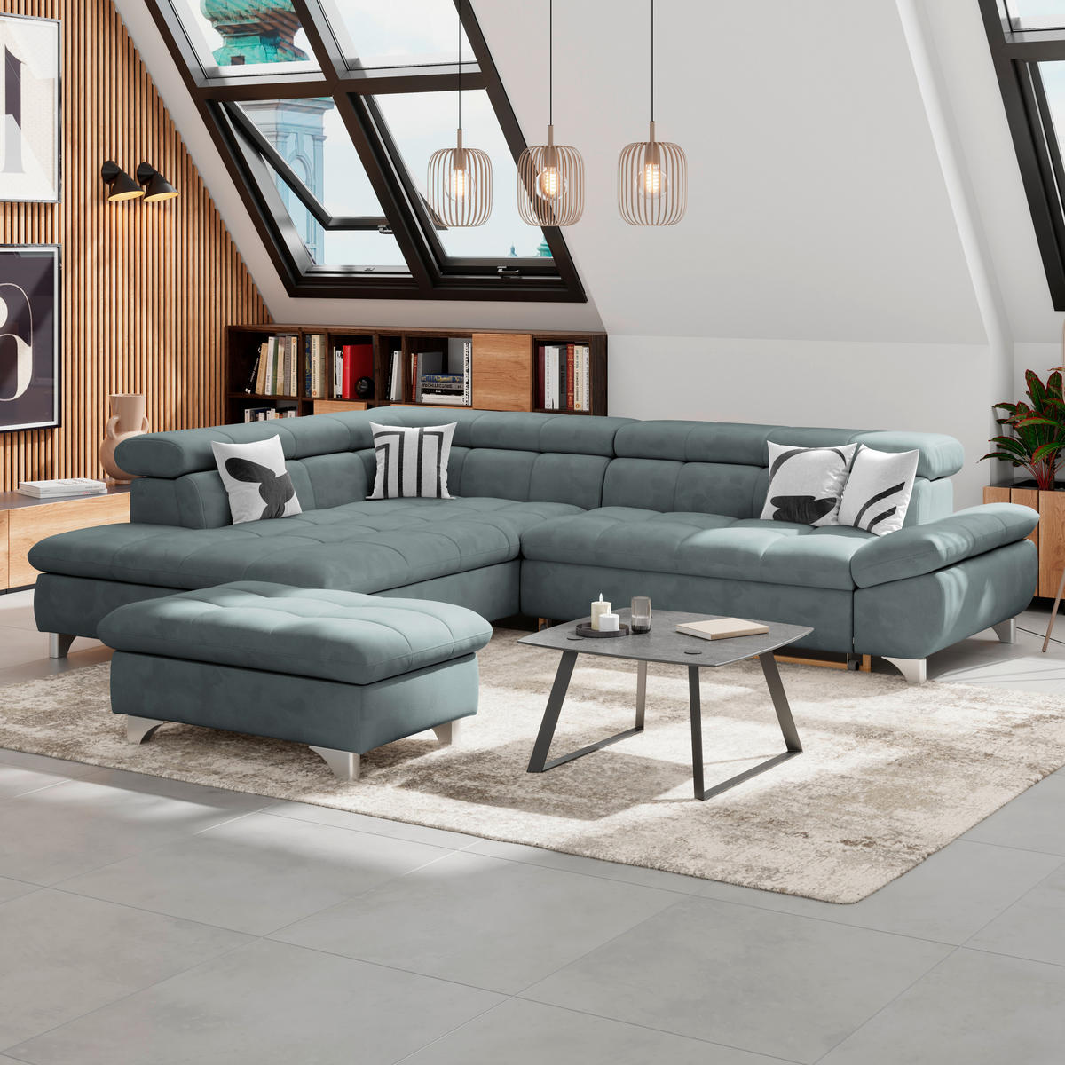 ECKSOFA Mintgrün Chenille  - Chromfarben/Mintgrün, KONVENTIONELL, Textil/Metall (234/312cm) - Livetastic