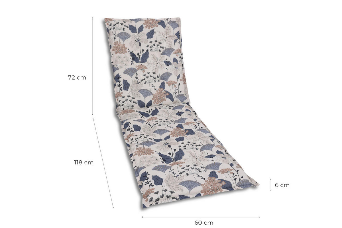 LIEGENAUFLAGE in Beige, Blau Floral  - Blau/Beige, Design, Textil (60/6/190cm)
