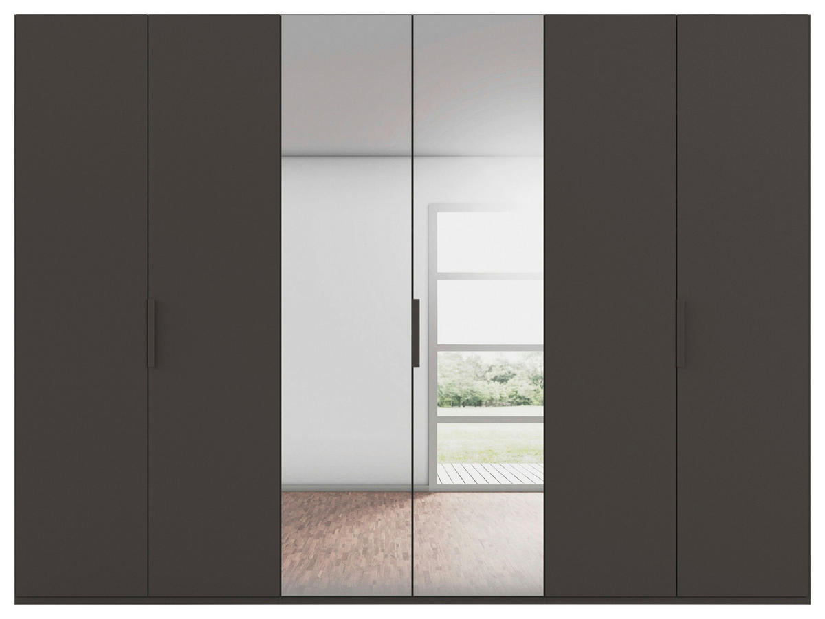 DREHTÜRENSCHRANK 301/235/61 cm,  in Graphitfarben, 6-türig  - Graphitfarben, Basics, Glas/Holzwerkstoff (301/235/61cm) - Novel