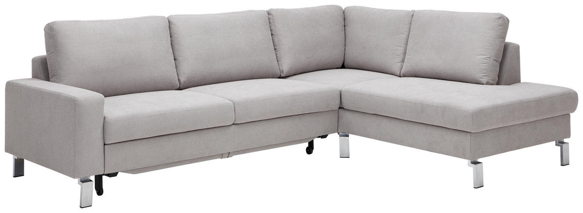 ECKSOFA in Flachgewebe Hellgrau  - Chromfarben/Hellgrau, Design, Textil/Metall (276/200cm) - Hom`in
