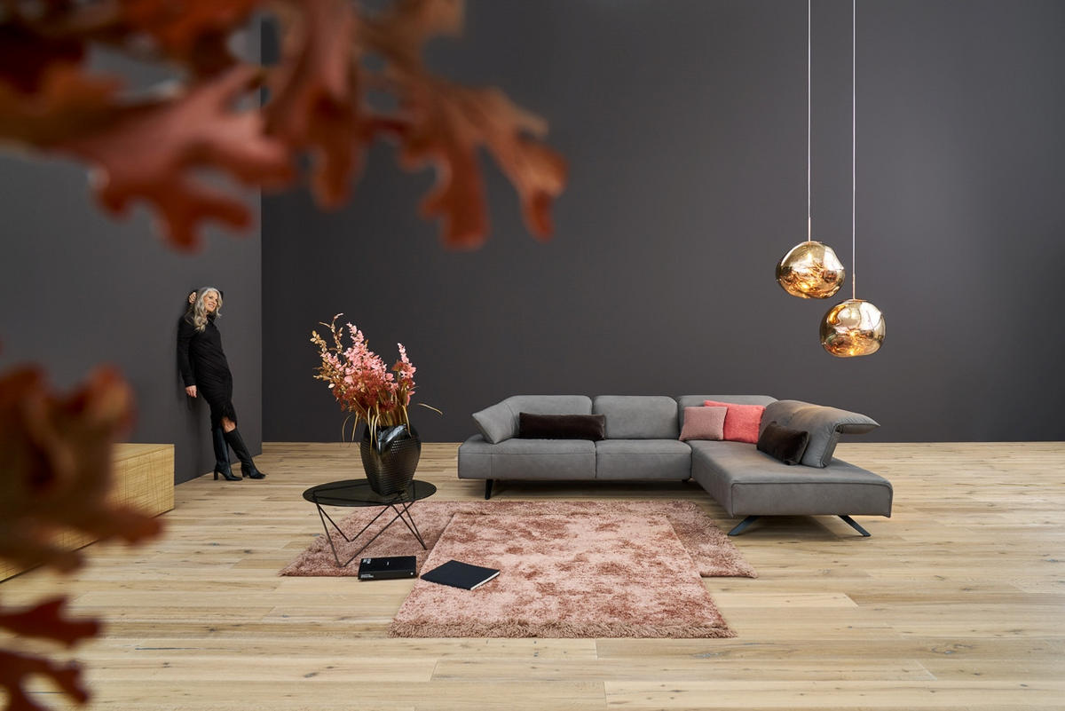 SEDEŽNA GARNITURA, pravo usnje siva  - barve nerjavečega jekla/siva, Design, kovina/usnje (183/230cm) - Himolla