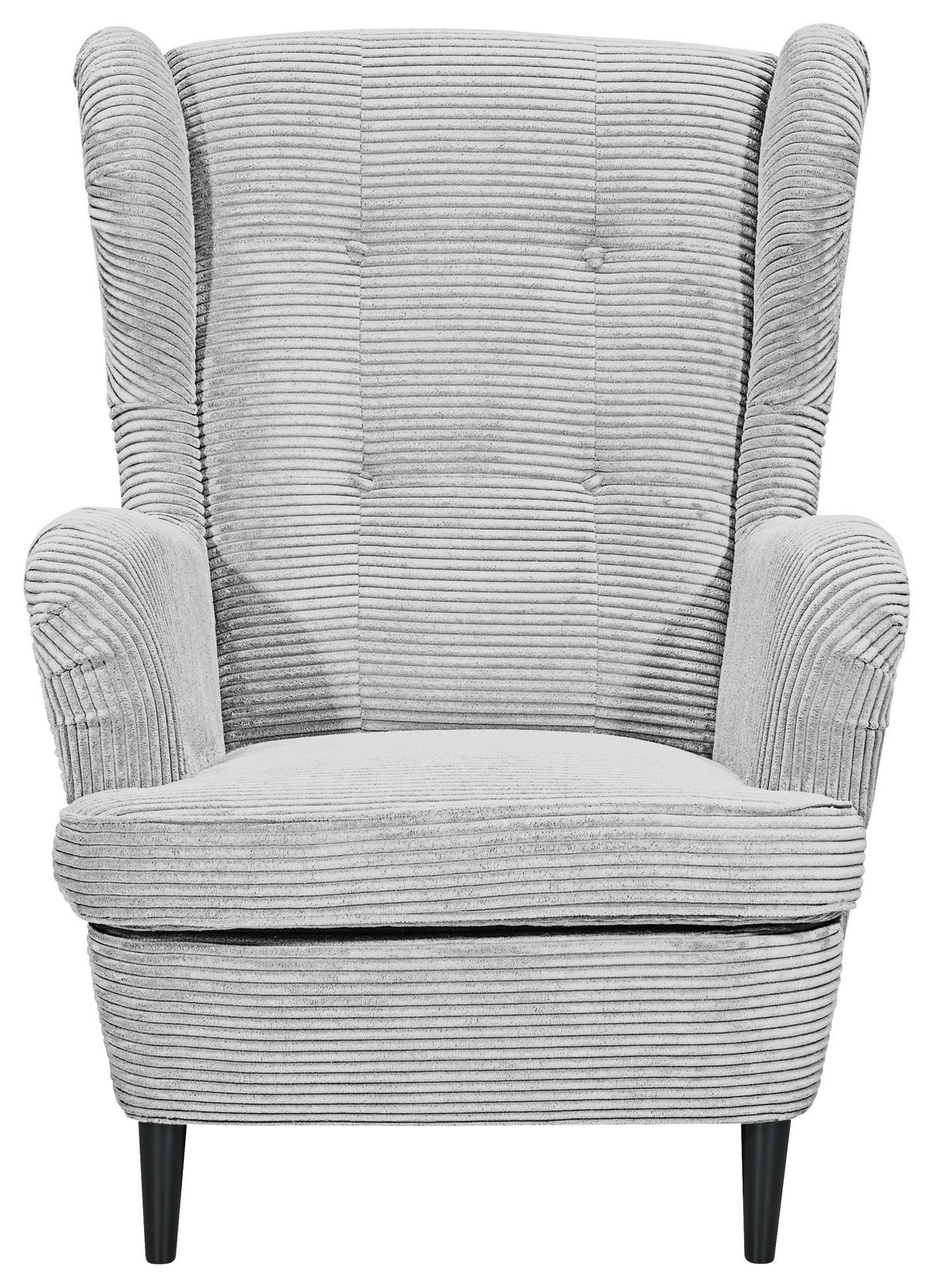 OHRENSESSEL in Cord Hellgrau  - Hellgrau/Schwarz, Basics, Holz/Textil (78/102/98cm) - MID.YOU