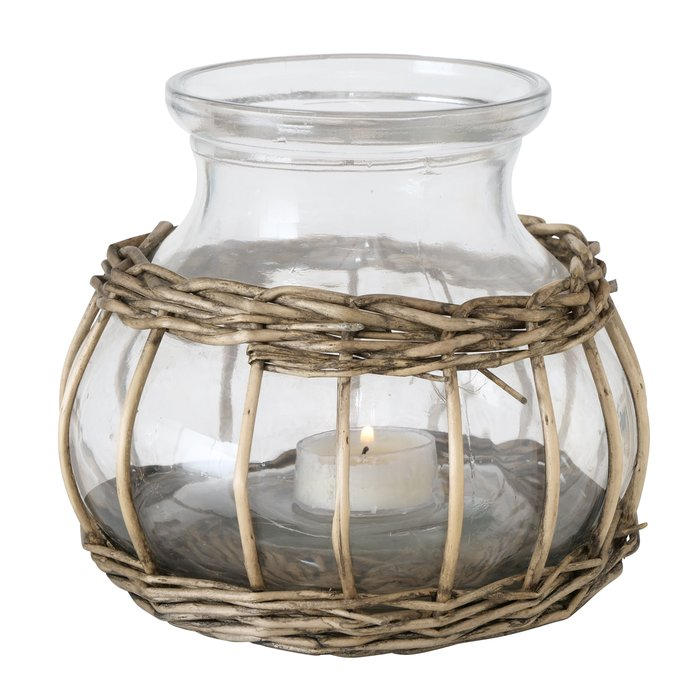 TEELICHTHALTER  - Naturfarben, Trend, Glas/Naturmaterialien (14cm)
