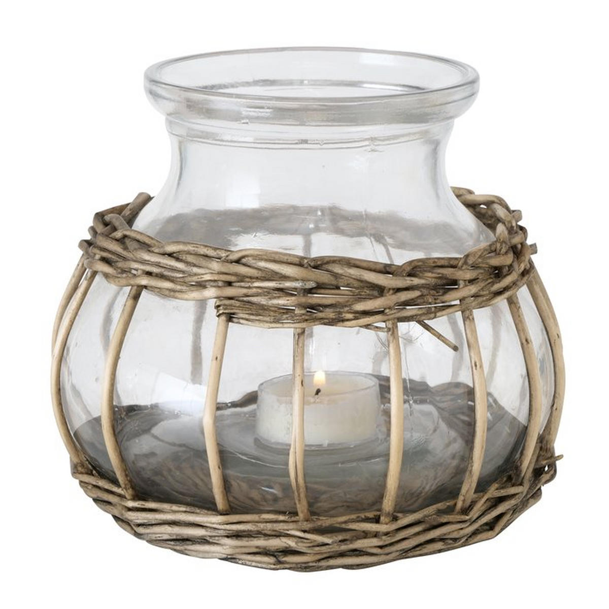TEELICHTHALTER  - Naturfarben, Trend, Glas/Naturmaterialien (14cm)