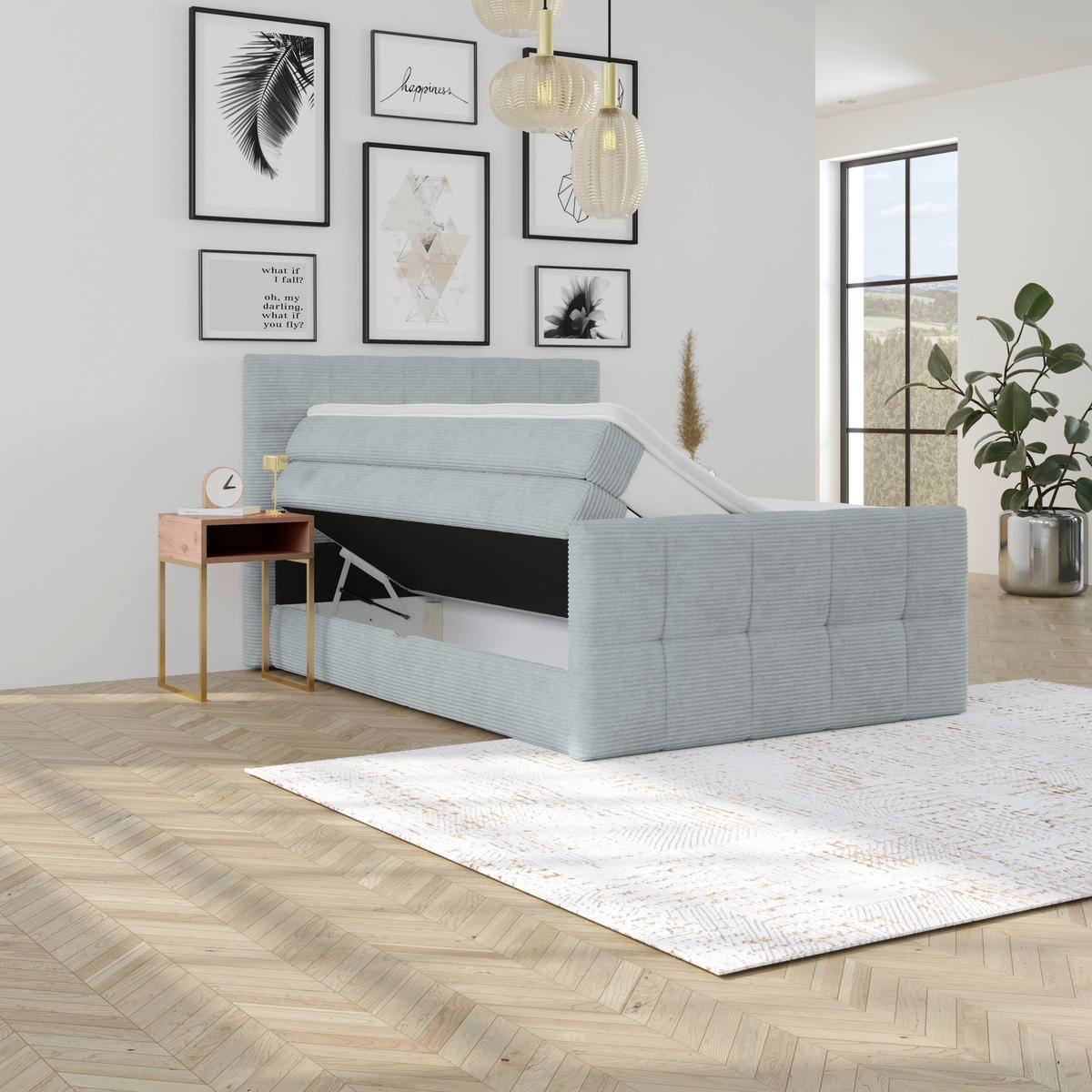 BOXSPRINGBETT 140/200 cm,  in Silberfarben, gepolstertes Kopfteil, Bettkasten, Topper, Matratzen, H3 + H3 = fest  - Silberfarben, KONVENTIONELL, Holz/Holzwerkstoff (140/200cm)