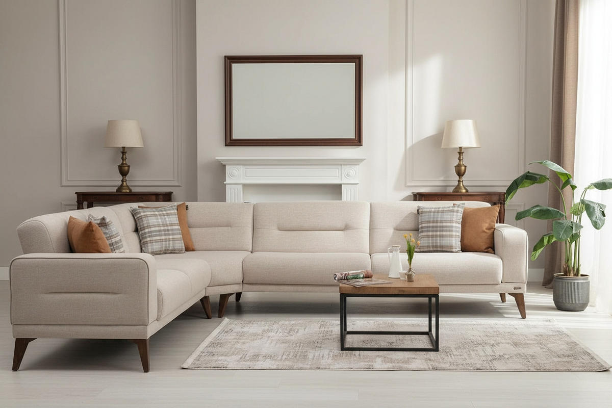 ECKSOFA  in Leinenoptik Greige  255/314 cm  - Sandfarben/Greige, Design, Kunststoff/Textil (255/314cm) - Livetastic