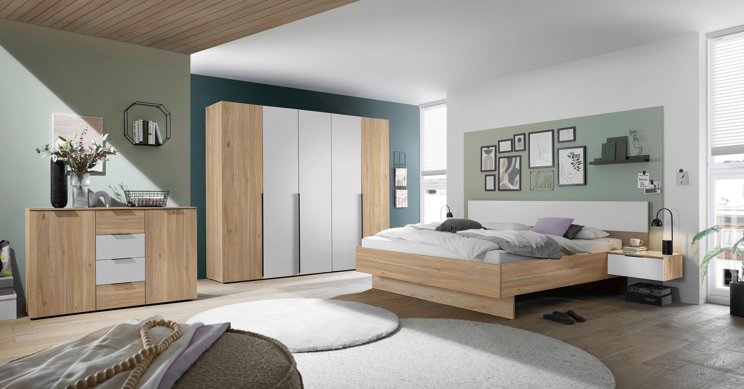 Thumbnail - Boxxx Sideboard, Weiß, Eiche, Holzwerkstoff, 2 Fächer, 4 Schublade(n) Schubladen, 135x89x40 cm, Beimöbel erhältlich, Woh...