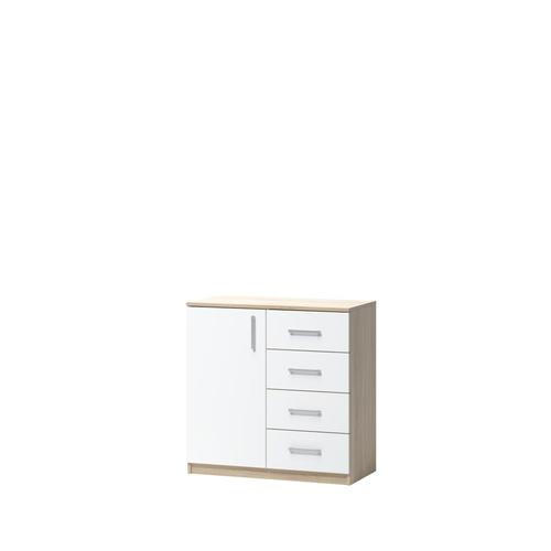 KOMODA, dub, biela, dub sonoma, 80/80/39.6 cm - biela/strieborná, Basics, drevo/plast (80/80/39.6cm) - Carryhome