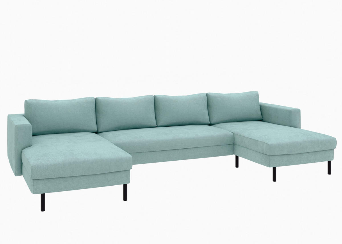 WOHNLANDSCHAFT Mintgrün Struktur  - Schwarz/Mintgrün, MODERN, Textil/Metall (161/306/161cm) - Trendmanufaktur