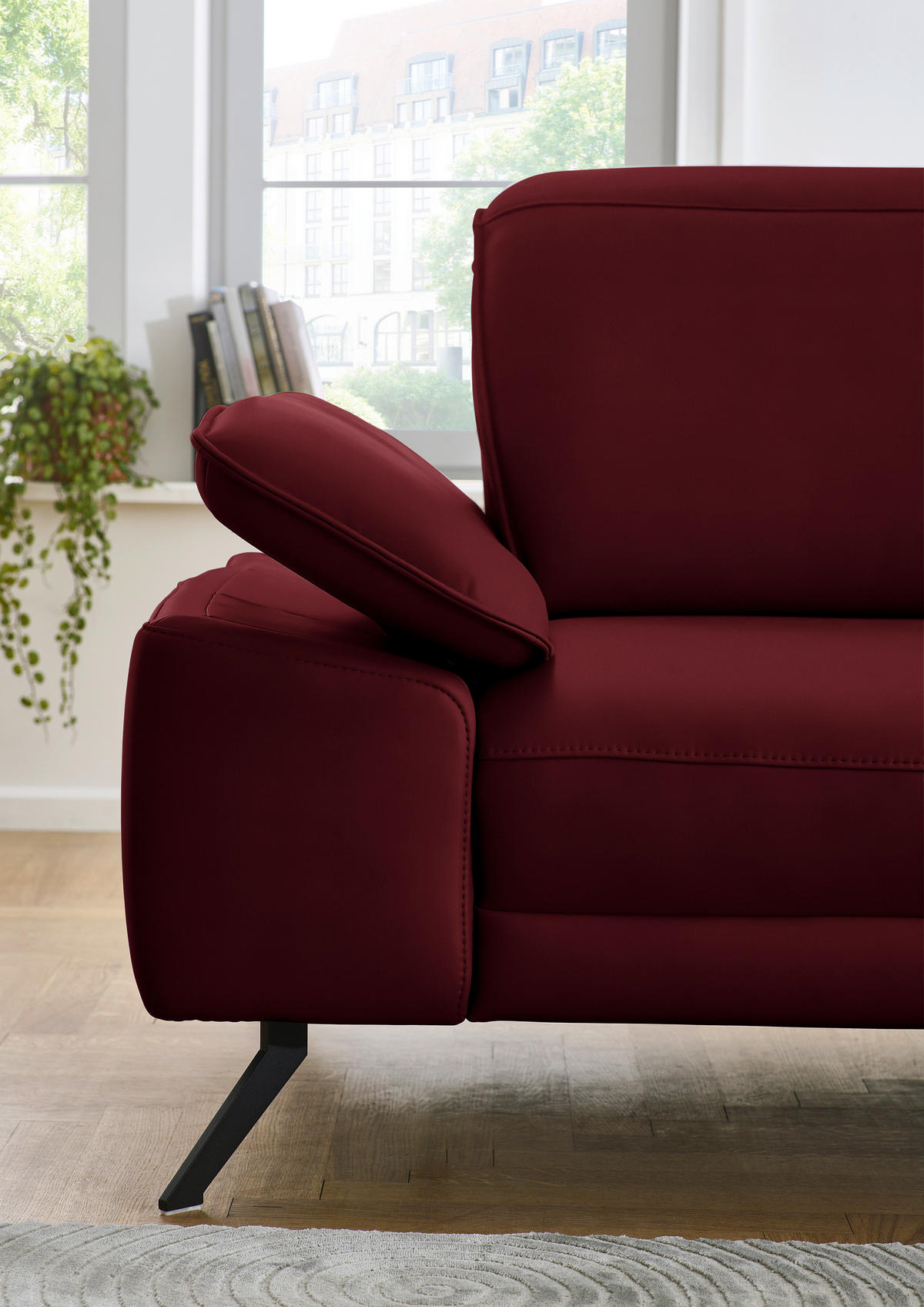 ECKSOFA in Echtleder Dunkelrot  - Schwarz/Dunkelrot, Design, Leder/Metall (332/193cm) - Dieter Knoll