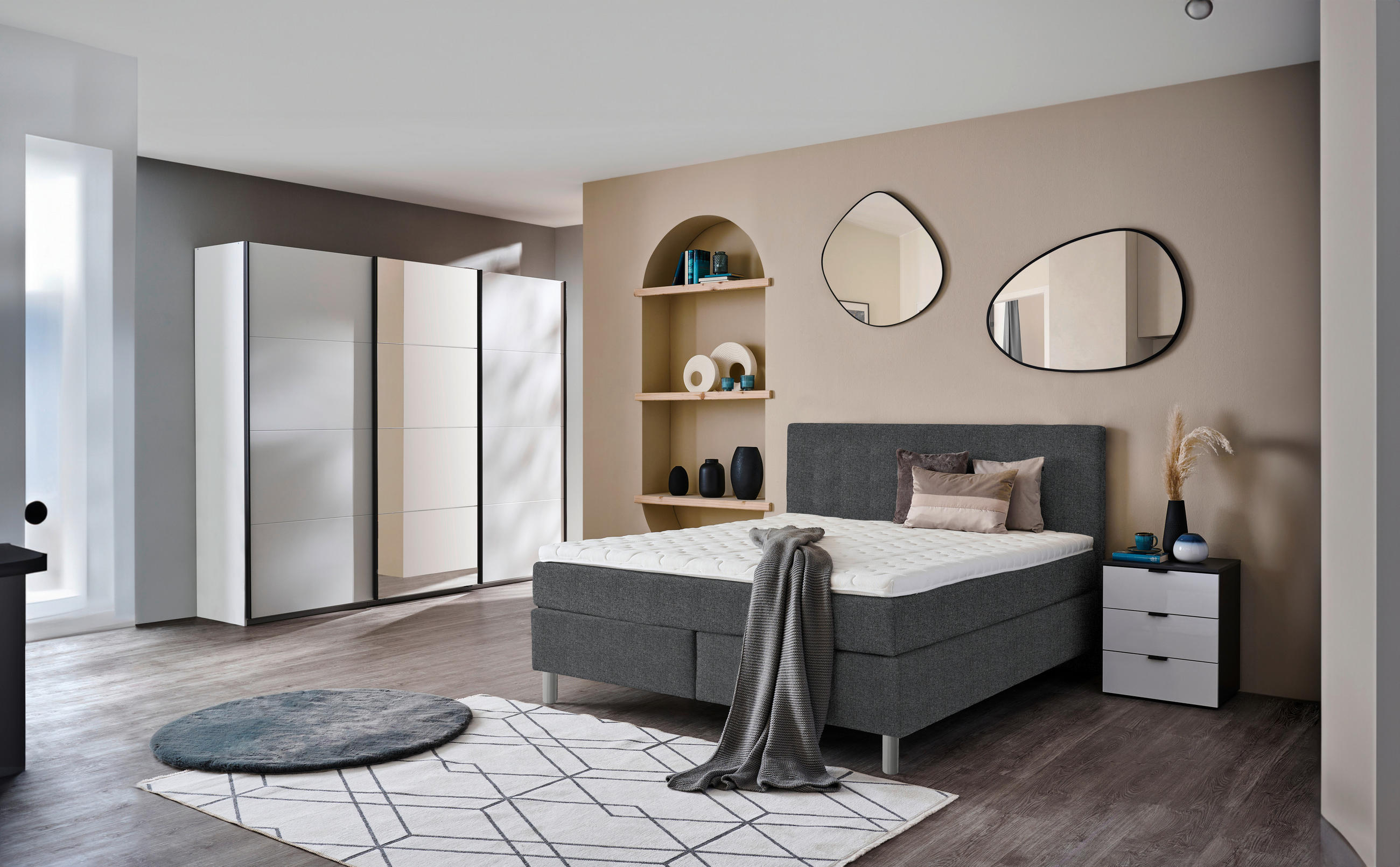 BOXSPRINGBETT 180/200 cm  in Anthrazit  - Chromfarben/Anthrazit, Konventionell, Kunststoff/Textil (180/200cm) - Voleo
