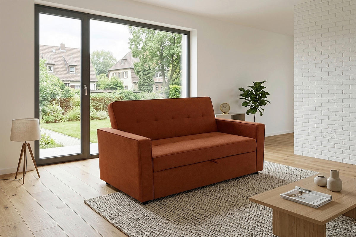 SCHLAFSOFA Flachgewebe Terracotta  - Terracotta, Trend, Textil (162/90/89cm) - Livetastic