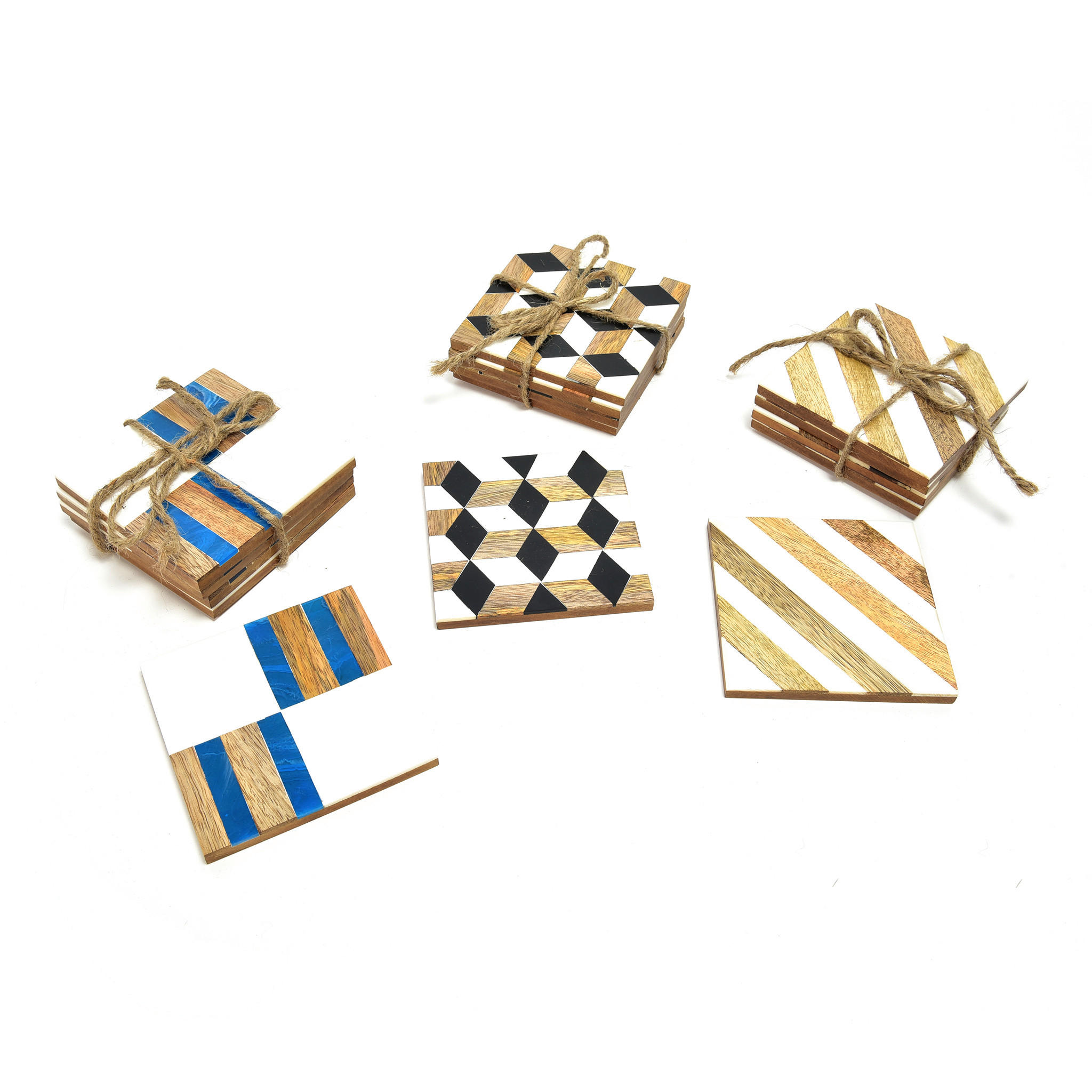 SET PODMETAČA ZA ČAŠU - višebojno, Basics, drvo (10/10cm)