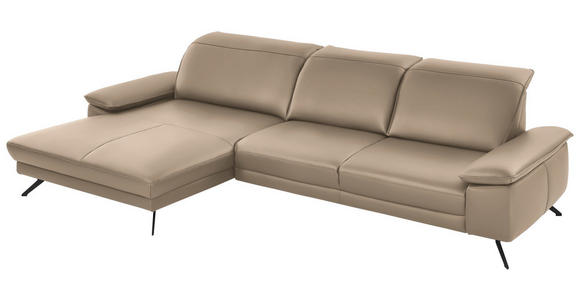 ECKSOFA in Echtleder Hellbraun 193/328 cm - Hellbraun/Schwarz, Design, Leder/Metall (193/328cm) - Dieter Knoll