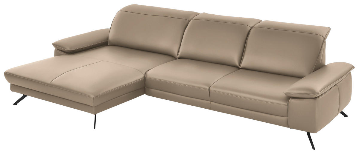 ECKSOFA in Echtleder Hellbraun  - Hellbraun/Schwarz, Design, Leder/Metall (193/328cm) - Dieter Knoll