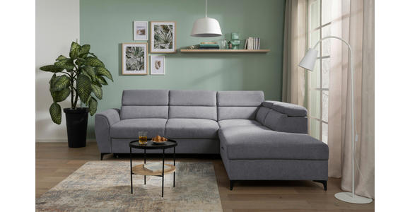 ECKSOFA Dunkelgrau Velours  - Dunkelgrau/Schwarz, KONVENTIONELL, Textil/Metall (255/217cm) - Carryhome