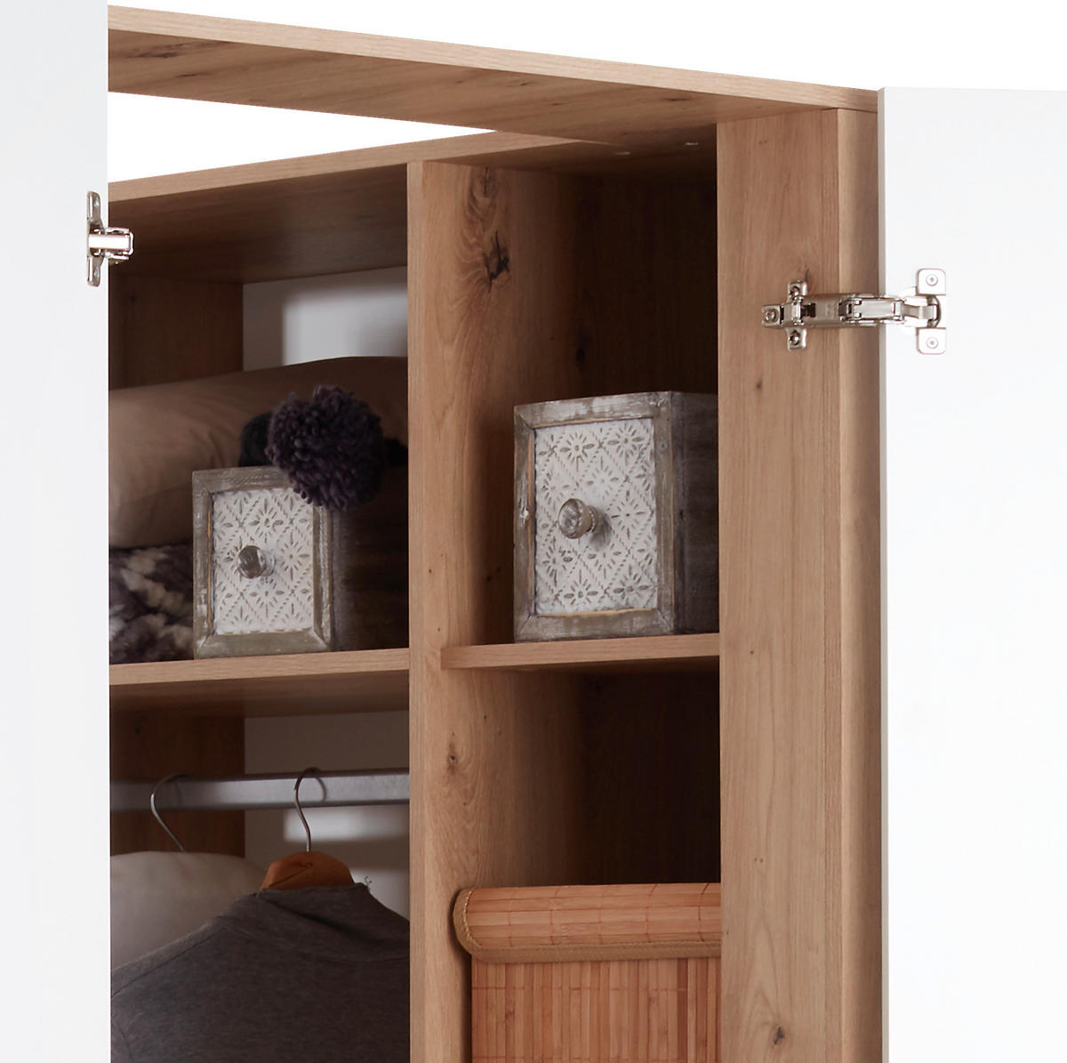 ECKSCHRANK 120/205/150 cm Weiß, Eiche Artisan  - Alufarben/Weiß, MODERN, Holzwerkstoff (120/205/150cm) - Ondega