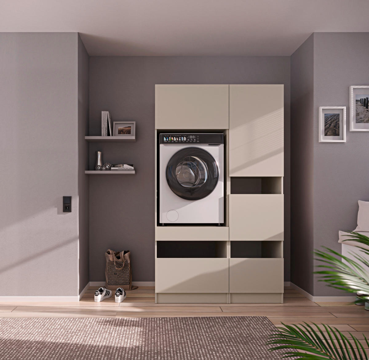 WASCHMASCHINENSCHRANK  68/200/68 cm  - Kaschmir/Schwarz, Design, Holzwerkstoff/Metall (68/200/68cm) - Milino