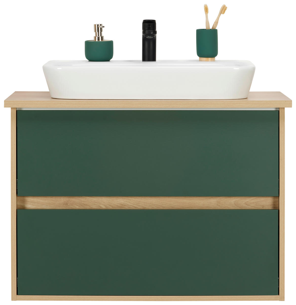 WASCHTISCHKOMBI 86 cm  - Waldgrün/Eichefarben, Basics, Keramik/Holzwerkstoff (86cm) - Stylife