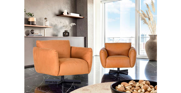 SESSEL in Echtleder Cognac  - Cognac/Schwarz, KONVENTIONELL, Leder/Metall (100/80/90cm) - Carryhome