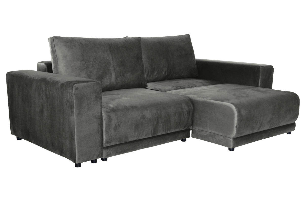 BIGSOFA in Velours Grau  - Schwarz/Grau, Design, Kunststoff/Textil (256/88/120cm) - home24