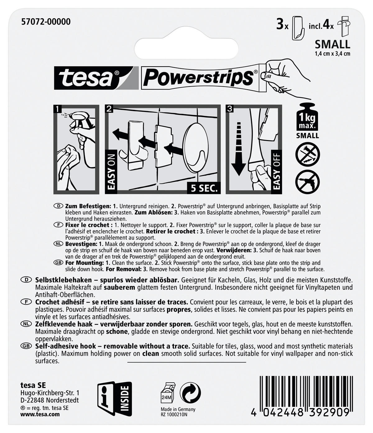 KLEBEHAKEN 3 Stück  in Weiß  - Weiß, Basics, Kunststoff (1,6/3,9/2,1cm) - Tesa